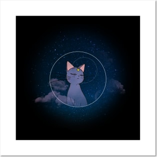 Art, cat, darkness, dark, moon, roses, cats, notes sky, stars, touch, gift, love, romantic, aesthetic, anime, kitty, cute, manga vintage, retro, music, gift, clouds, flowers Posters and Art